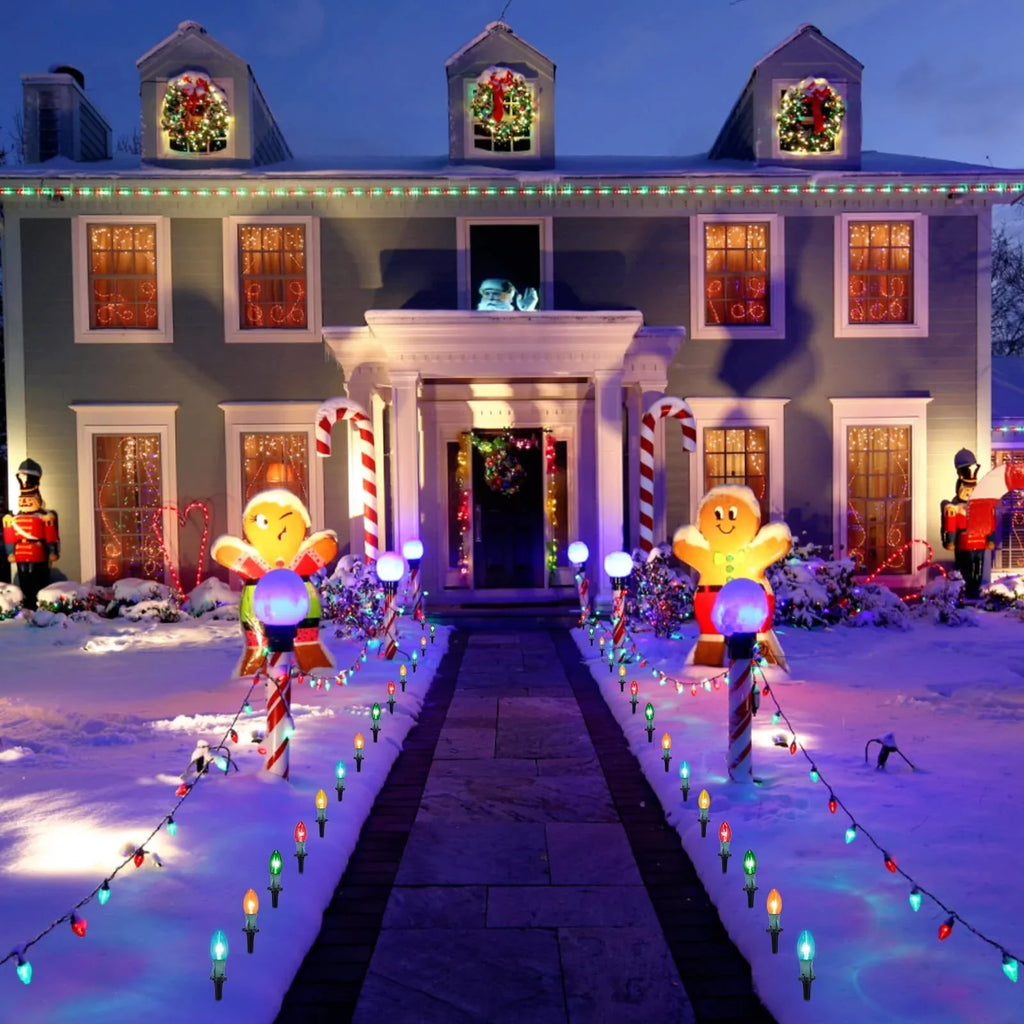 ALLJOY Christmas Lights Outdoor C9 Christmas Pathway Light Patio Driveway Walkway Yard Sizetakes 51.5 Feet (2Sizeets)
