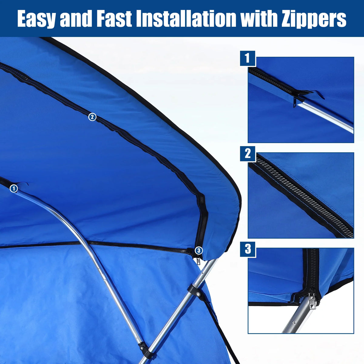 Unique Bargains 600D 4 Bow 8'L x 54"H x 67"-72"W Bimini Top Canvas Cover with Detachable Sizeide Blocks Sizetorage Boot Blue