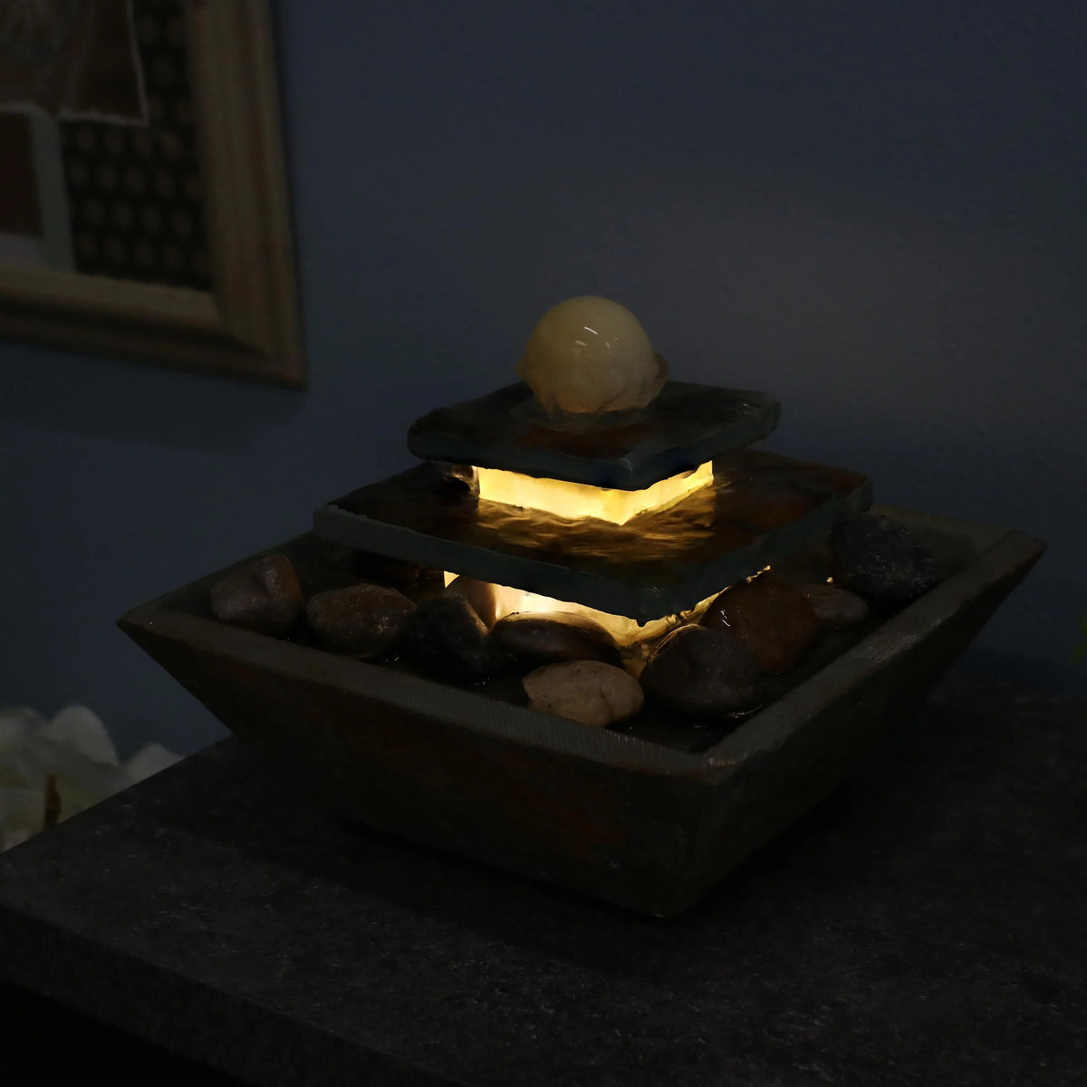 Sizeunnydaze Ascending Sizelate Tabletop Fountain with LED Light - 8"