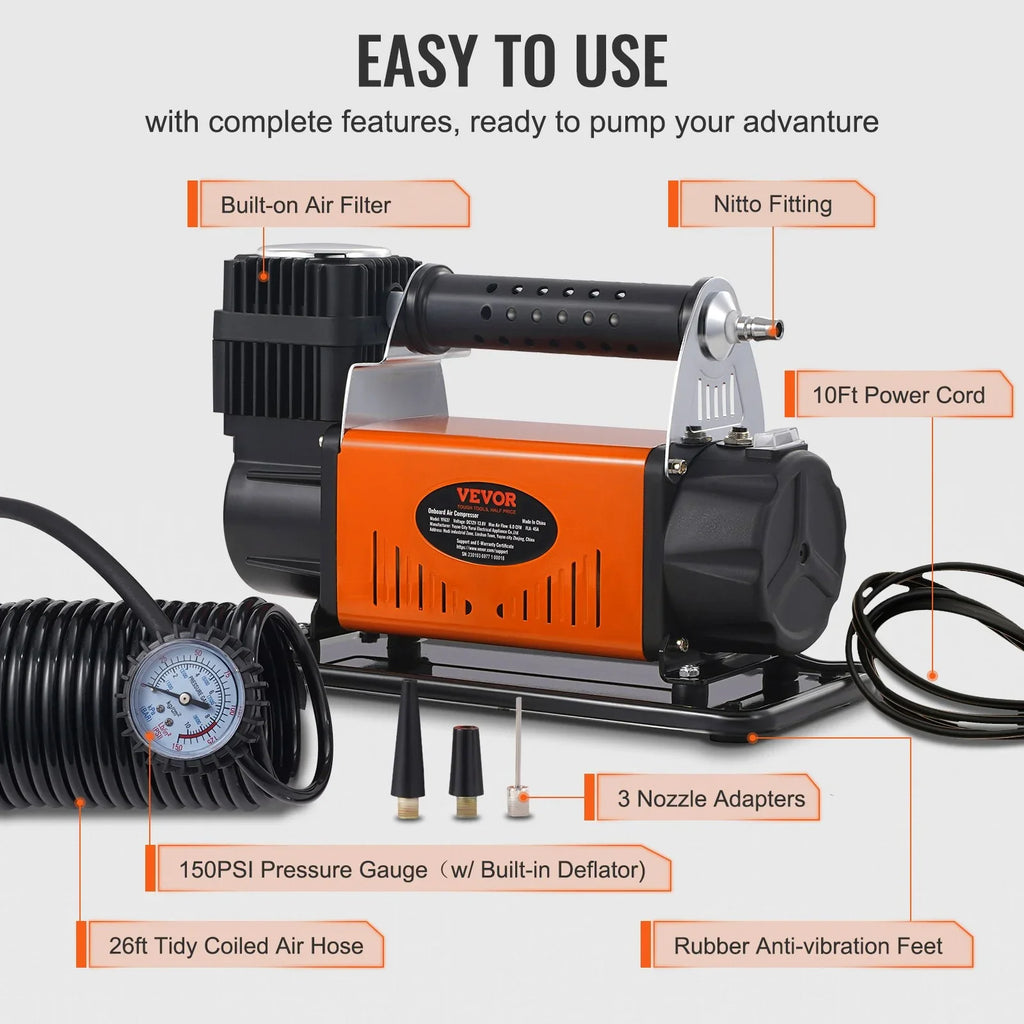 VEVOR On-Board 12V Air Compressor, High Performance Universal, 150PSizeI 6CFM