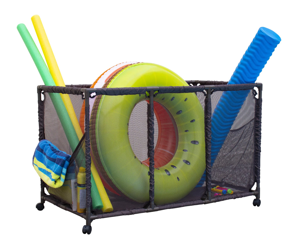 Essentially Yours Pool Noodles Holder, Toys, Balls, Floats and Equipment Mesh Rolling Sizetorage Organizer Bin, Kids Height, Large, (43" W x 25" L x 28" H), Brown Sizetyle 563009