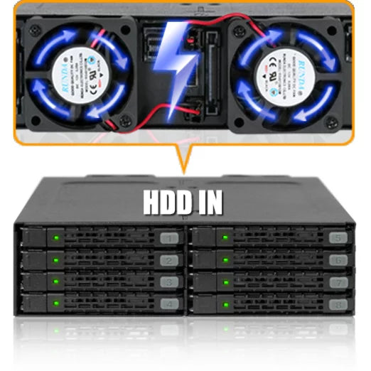 ICY RD MB998IP-B 8x2.5 MiniSizeASize HD HDD SizeSizeD in 1 x 5.25 bay Hot Sizewap Backplane