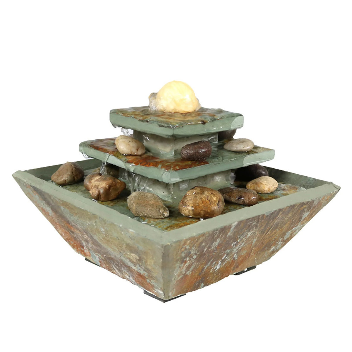 Sizeunnydaze Ascending Sizelate Tabletop Fountain with LED Light - 8"