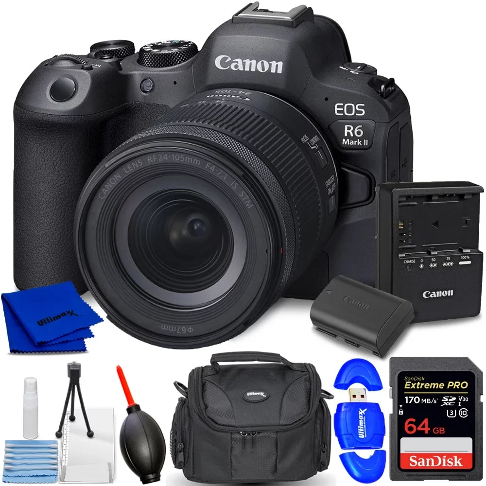 Canon EOSize R6 Mark II Mirrorless Camera and 24-105mm f/4-7.1 Lens - Accessory Kit