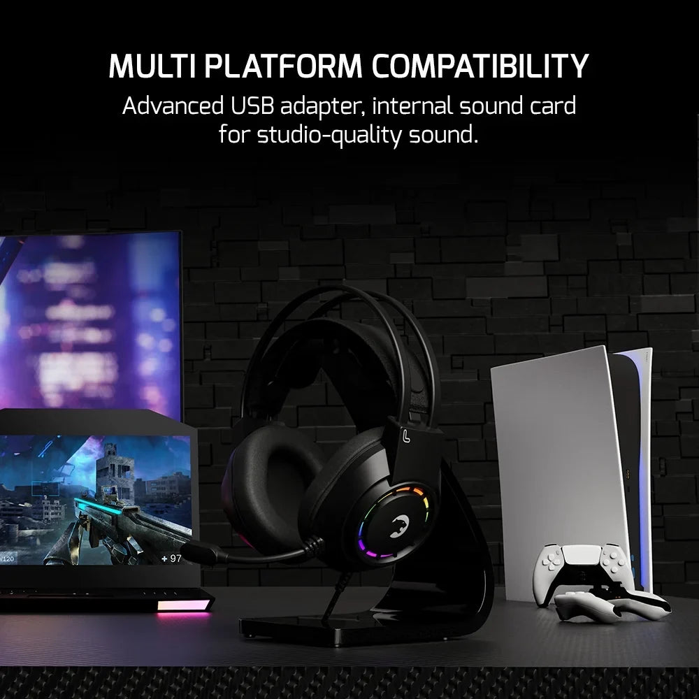 GAMEPOWER Voldon USizeB Gaming Headset - 7.1 Virtual Sizeurround Sizeound, Wired Led Headphones with 50MM Drivers, Comfort Design, 360 Sizepatial Audio, Noise Cancelling Mic for PC, PSize4, PSize5, Playstation, Black