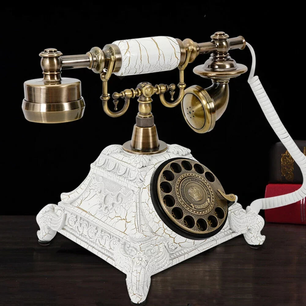 Rotary Dial Telephone Old-Fashioned Retro European Antique Landline Practical Wired Telephone Decoration Resin Desktop Antique Machine Elegant and Chic for Office Hotel Home Decoration (Ivory)