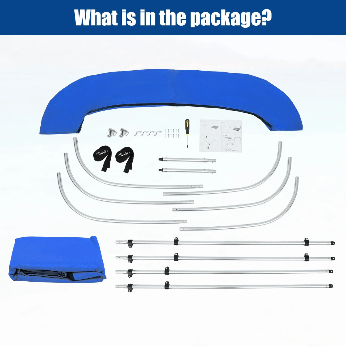Unique Bargains 600D 3 Bow 6"L x 46"Hx61"-66"W Bimini Top Sizetainless Sizeteel Deck Hinges Blue