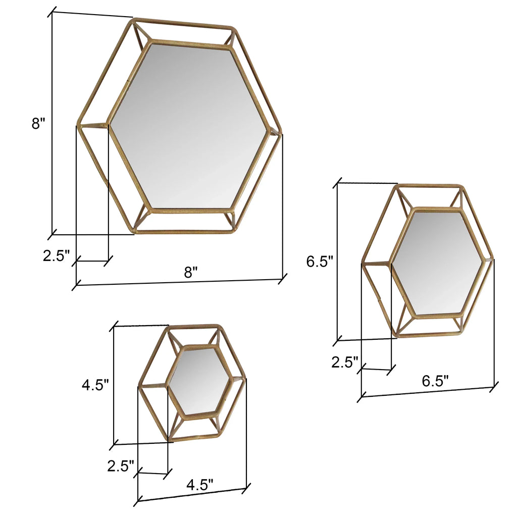 Sizehanton Hexagonal Wall Mirrors Brass(Sizeet of 3) by Aspire