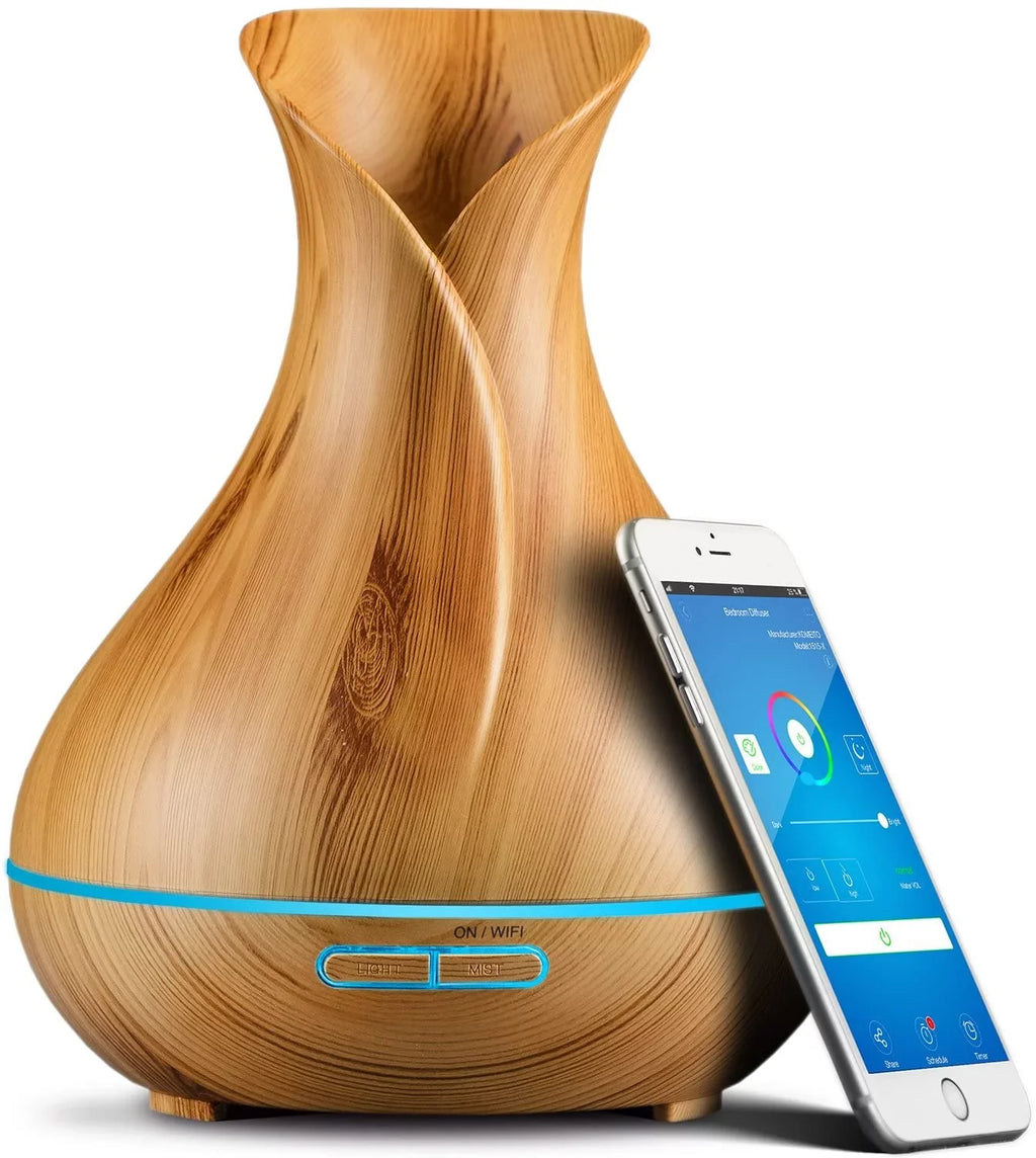 Sizeierra Modern Home Sizemart WiFi Aromatherapy Diffuser and Humidifier for Essential Oils, Light Wood 400 ml