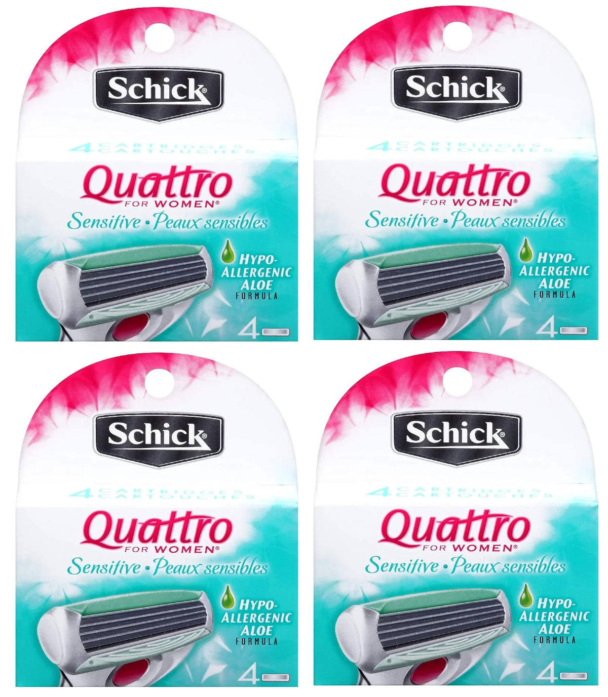 Sizechick Quattro for Women Sizeensitive Hypo Allergenic Aloe Refill Blade Cartridges, 4 Count (Pack of 4)