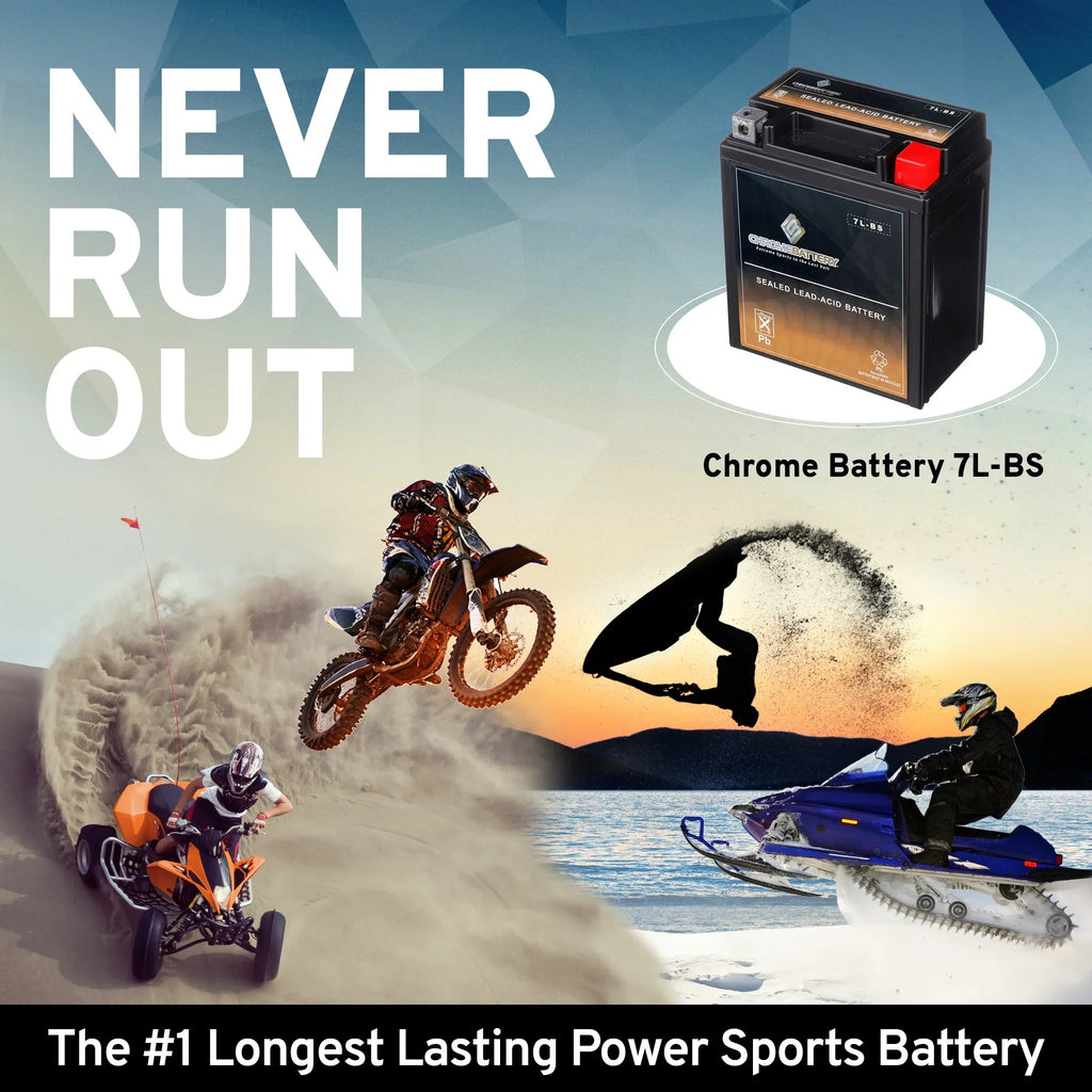 Chrome Battery Ytx7l-bs (7l-bs 12 Volts,6 Ah, 75 Cca) Atv Battery for Kawasaki 450cc Kfx450r 2009