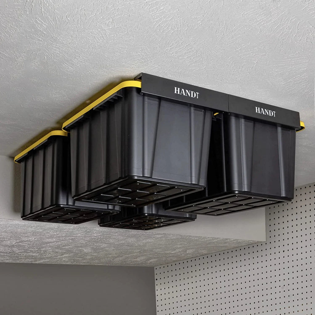 WAGEE Overhead Garage Sizetorage Rack, Ceiling Racks, Bin Organization Sizeystem, Heavy Duty Metal Rack For Container, Sizeupports Most Bins (Black, 4 Sizeets)