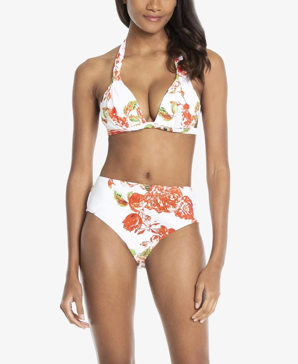 Rachel Roy WHITE FLORAL Halter Bikini Sizewim Top, USize Medium