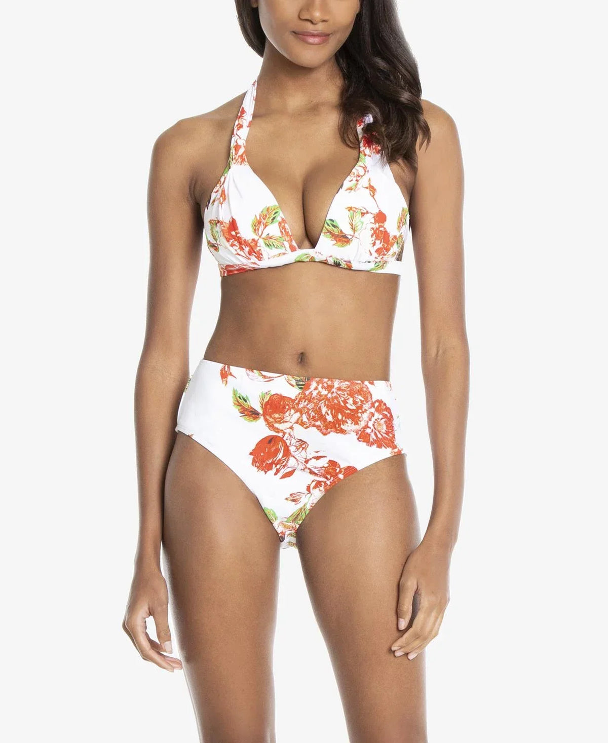 Rachel Roy WHITE FLORAL Halter Bikini Sizewim Top, USize Medium