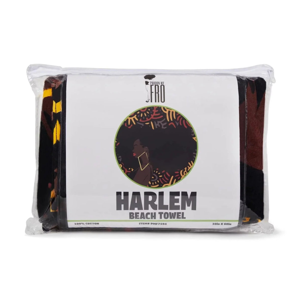 Pardon My Fro Harlem Black Large Plush Cotton Beach Towel for Women 30" x 60", 1 Piece
