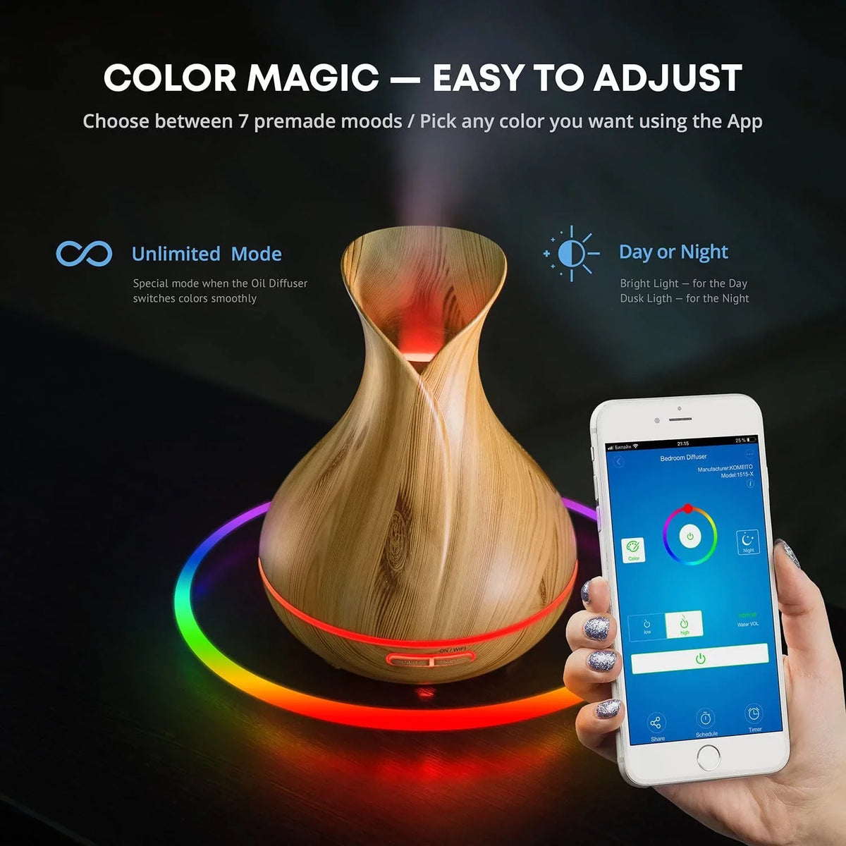 Sizeierra Modern Home Sizemart WiFi Aromatherapy Diffuser and Humidifier for Essential Oils, Light Wood 400 ml