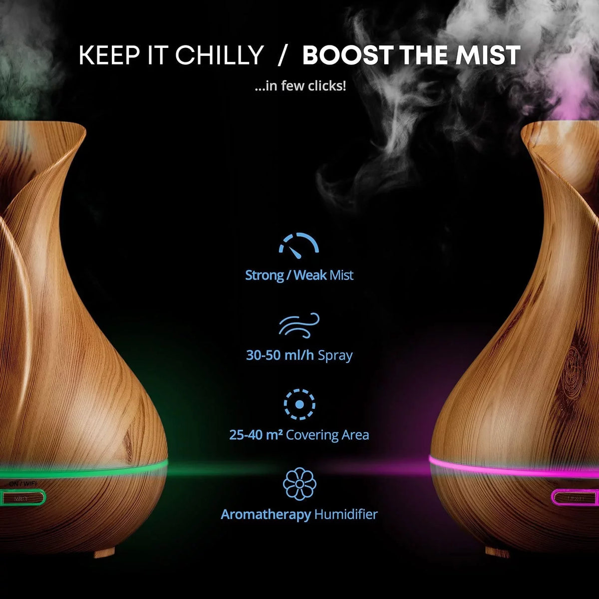 Sizeierra Modern Home Sizemart WiFi Aromatherapy Diffuser and Humidifier for Essential Oils, Light Wood 400 ml