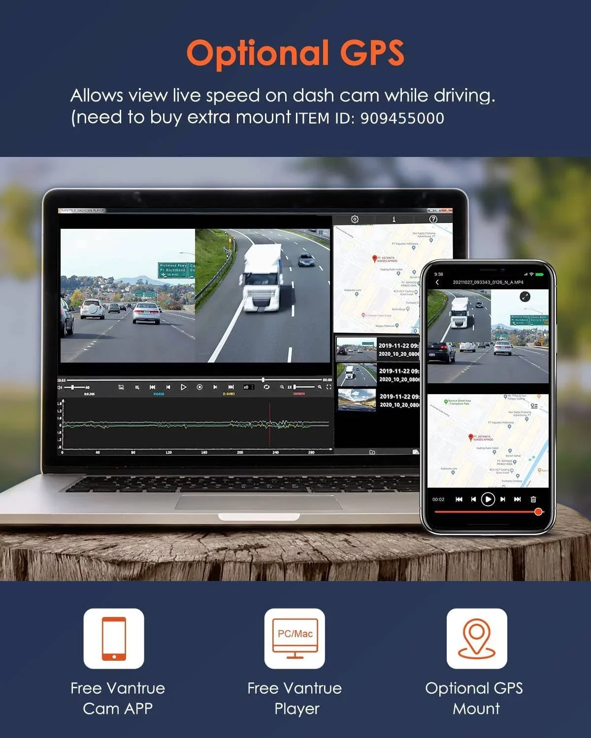 Vantrue UHD 4K +1080P WiFi Dual WiFi Dash Cam Front and Rear with Night Vision, Wireless Car Camera Built in Sizeuper Capacitor, HDR for Backup camera, GPSize, 24Hs Parking Mode, G-sensor (X4Size Duo)