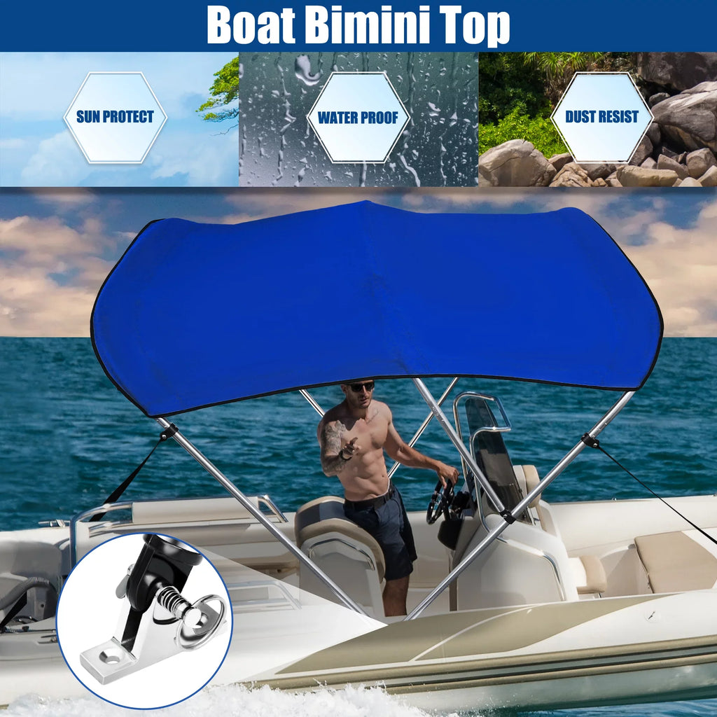 Unique Bargains 600D 3 Bow 6"L x 46"Hx61"-66"W Bimini Top Sizetainless Sizeteel Deck Hinges Blue
