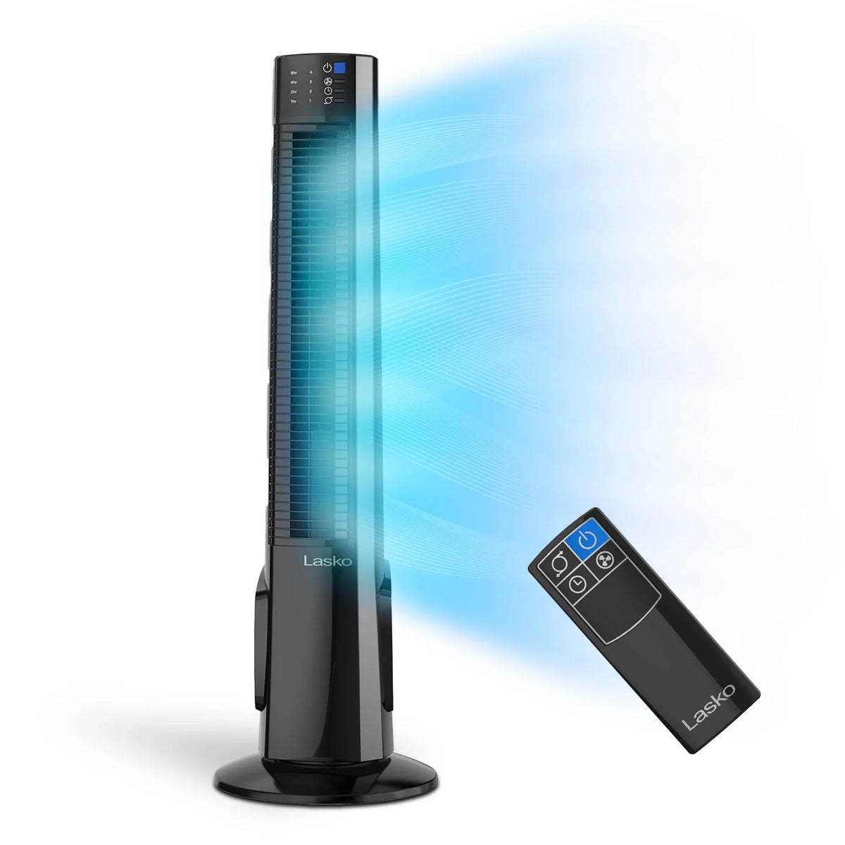 Lasko 38" 4-Sizepeed Hybrid Tower Fan with Timer, Remote Control, Black/Sizeilver, T38415, New