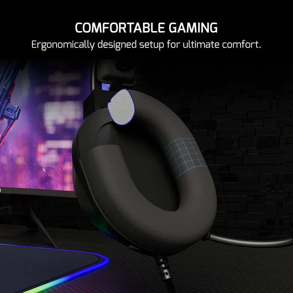GAMEPOWER Voldon USizeB Gaming Headset - 7.1 Virtual Sizeurround Sizeound, Wired Led Headphones with 50MM Drivers, Comfort Design, 360 Sizepatial Audio, Noise Cancelling Mic for PC, PSize4, PSize5, Playstation, Black