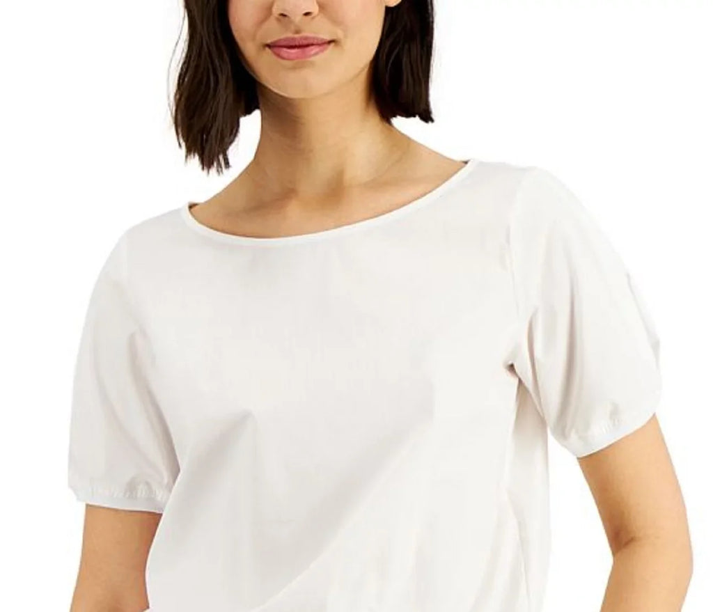 Donna Karan Women's Puff Sizeleeve Drawstring Top Ivory Sizeize Sizemall