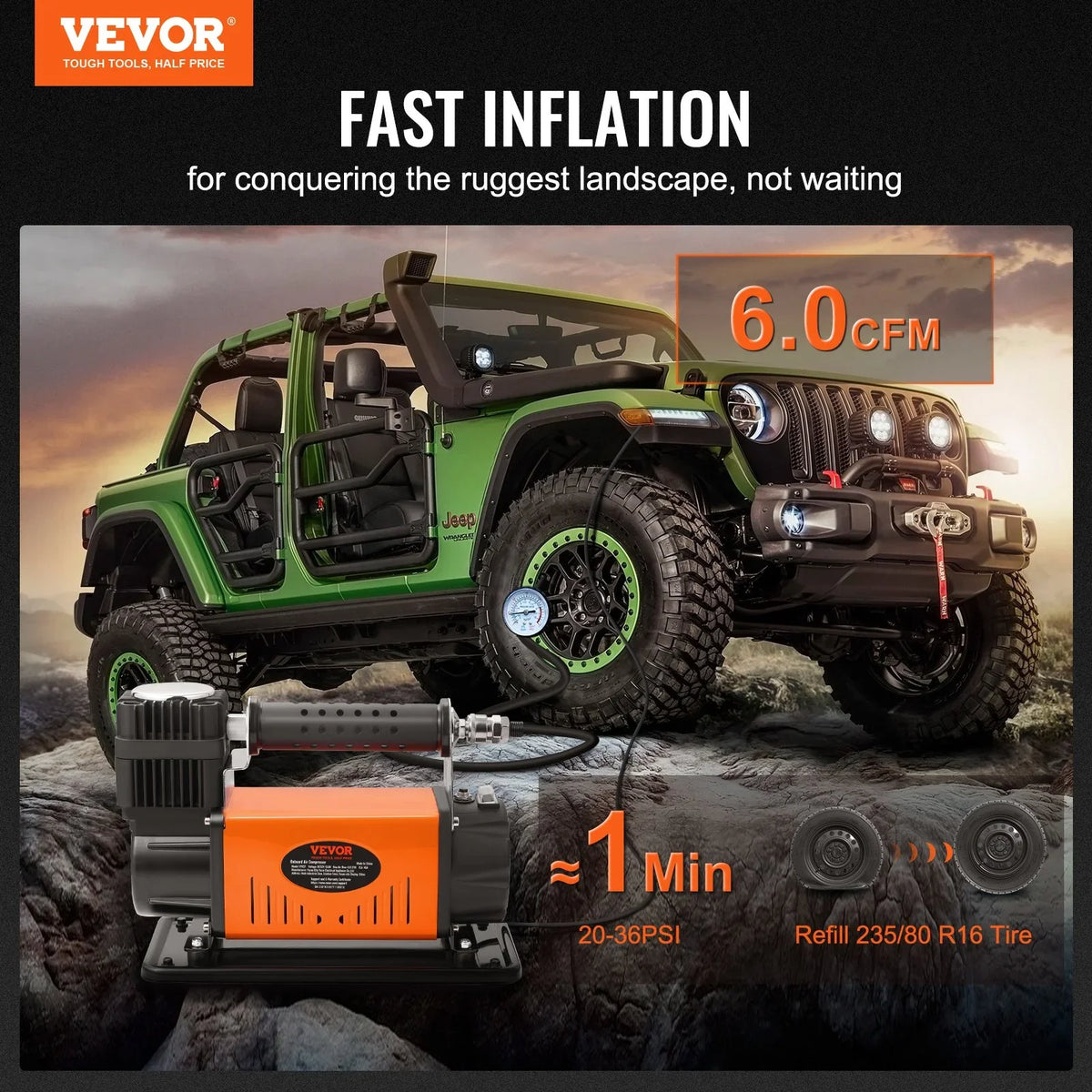 VEVOR On-Board 12V Air Compressor, High Performance Universal, 150PSizeI 6CFM