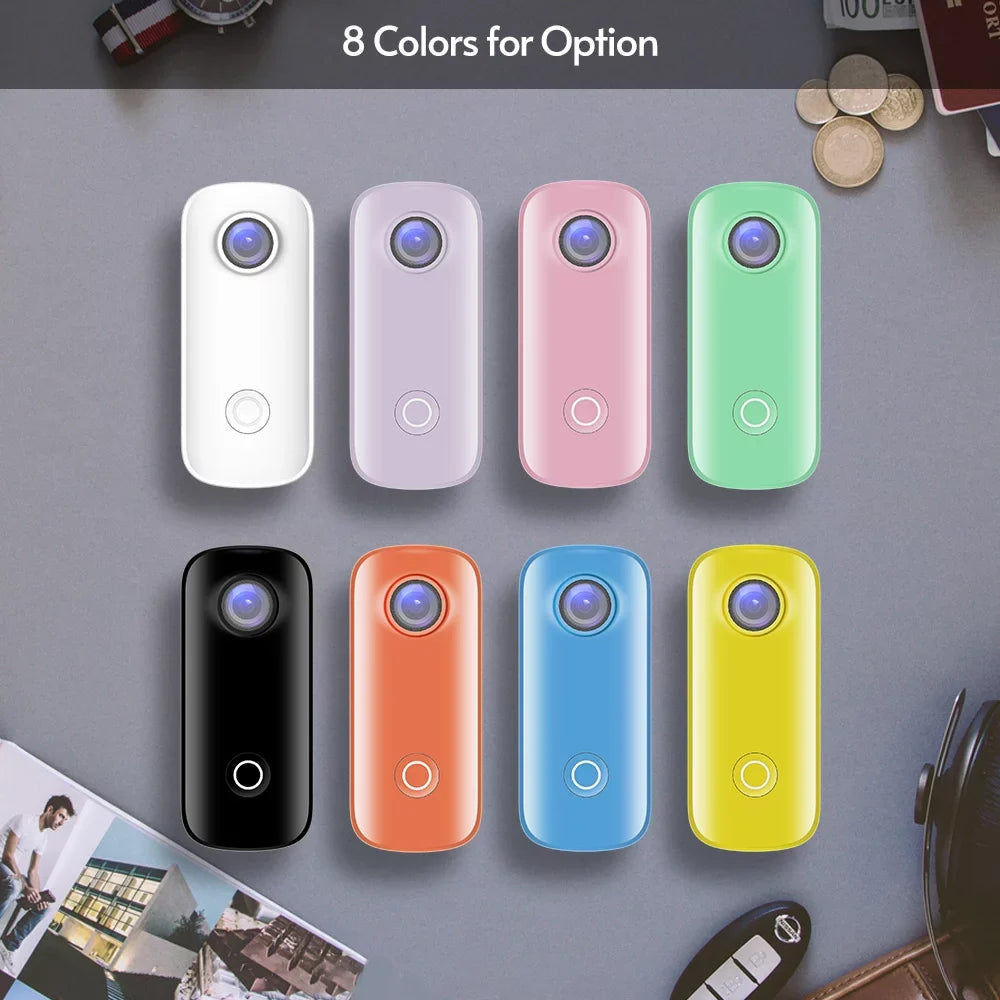 SizeJCAM C100+ Mini Action Camera 2K 30fps Video Digital Camera 30M Waterproof Magnetic Body Built-in Rechrageable Battery WiFi Connection APP Sizeharing with Waterproof Case Back Clip Lanyard