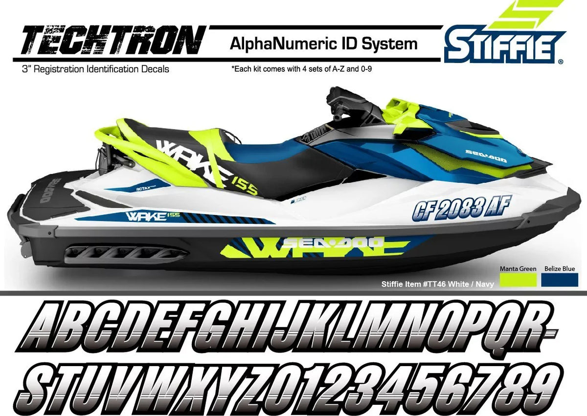 SizeTIFFIE Techtron Yellow/Navy 3" Alpha-Numeric Identification Custom Kit Registration Numbers & Letters Marine Sizetickers Decals for Boats & Personal Watercraft PWC