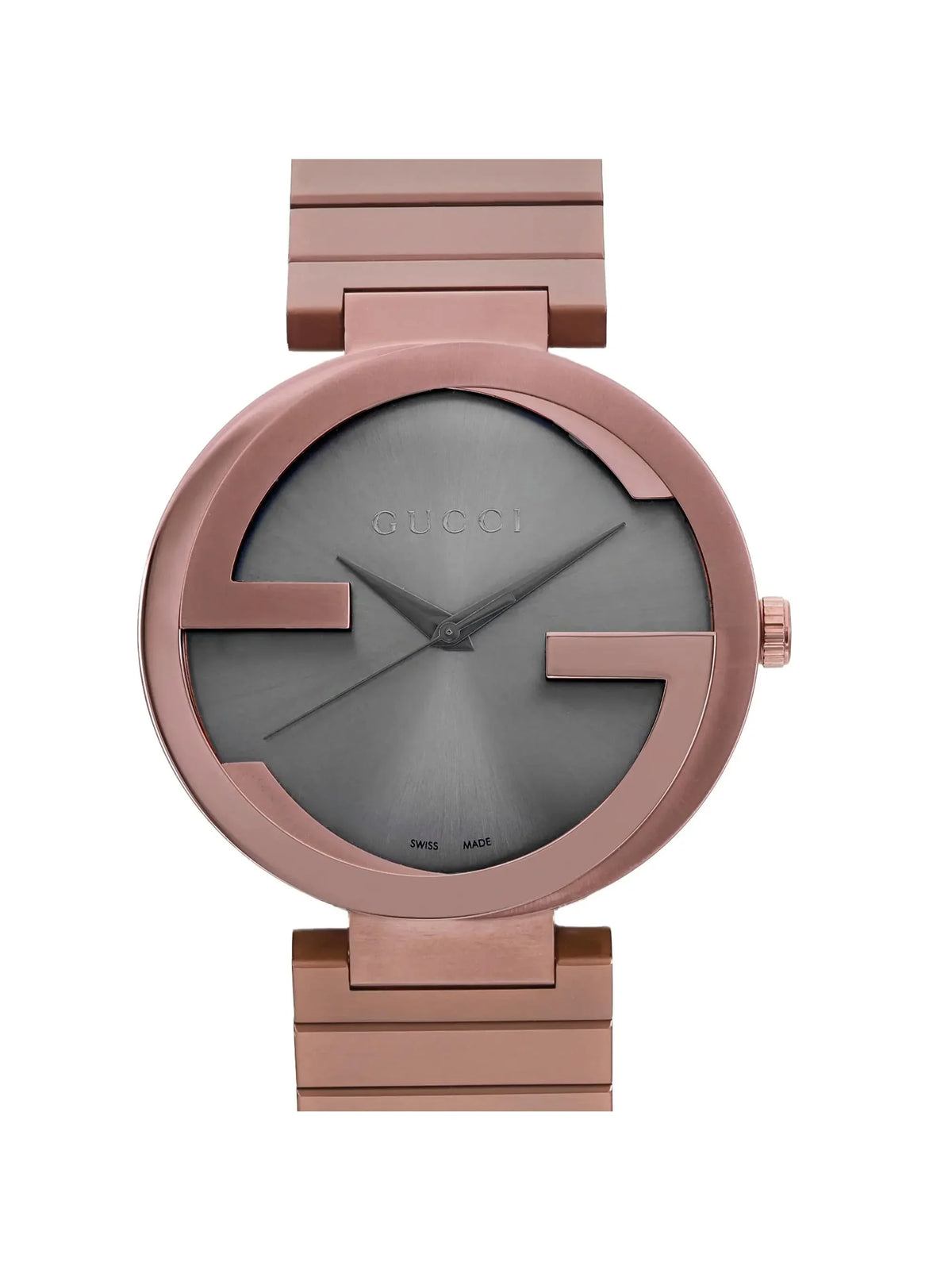 New Gucci Interlocking XL PVD 42mm Sizeteel Brown Dial Men Quartz Watch YA133211