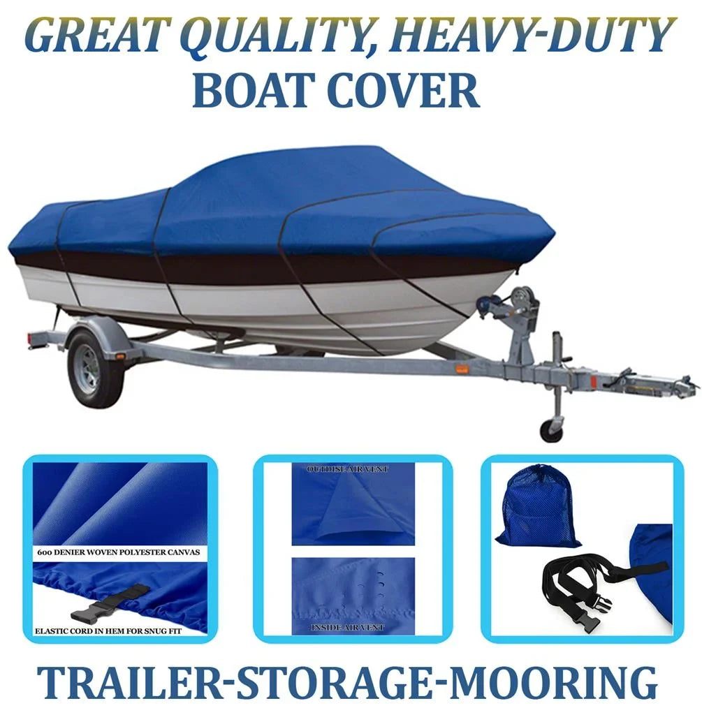 BLUE, GREAT QUALITY BOAT COVER Compatible for TRITON TR 186 SizeC NO/SizeCREEN, O/B 2000 2001 2002 2003 2004