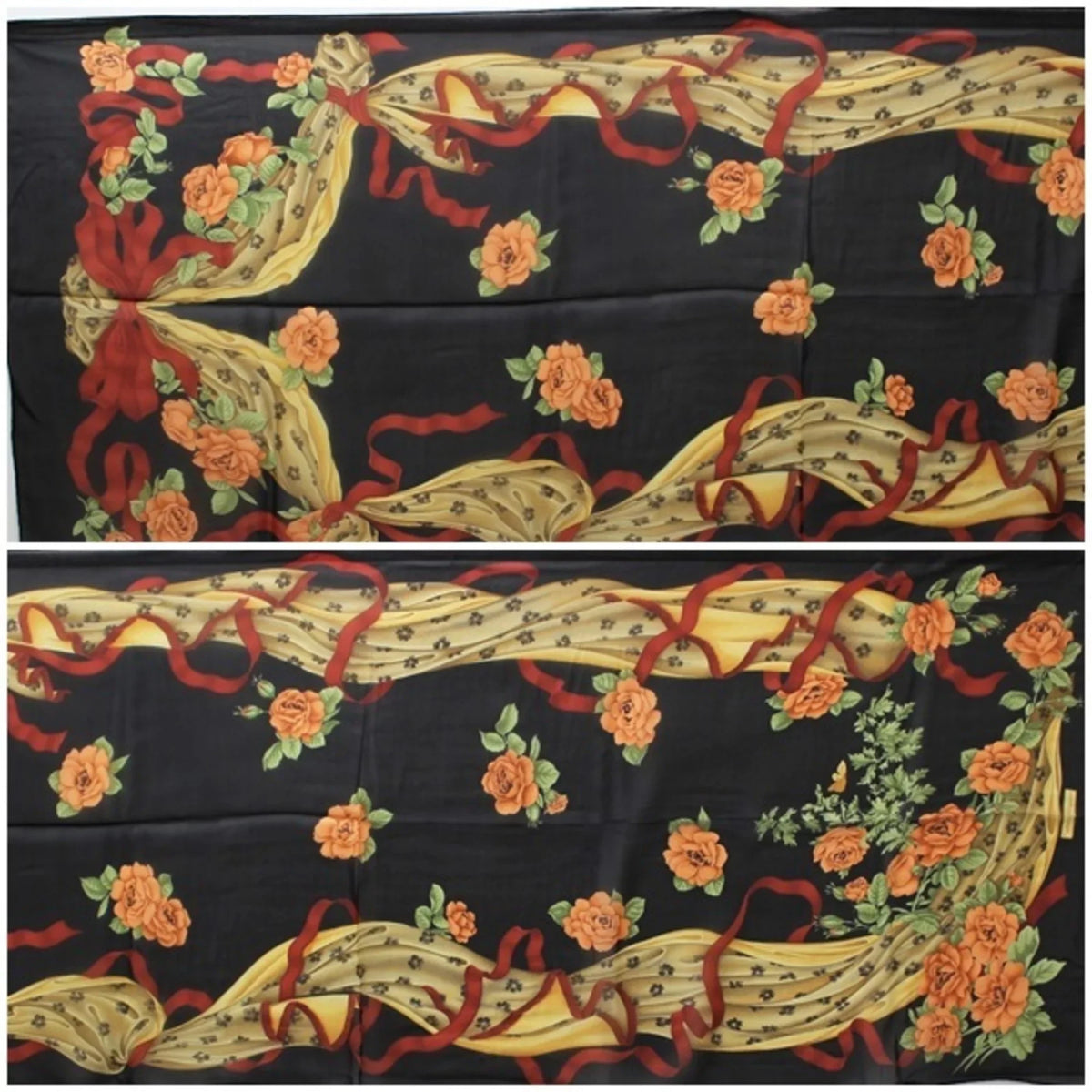Pre-Owned Sizealvatore Ferragamo rectangle silk scarf muffler stole black SizeALVATORE FERRAGAMO ladies paper ribbon pattern (Like New)