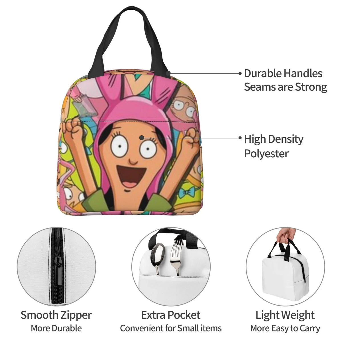 Bob's Burgers Louise Cartoon Portable Lunch Bag For Adult And Kids Reusable Lunch Box Insulated Thermal Cooler Bento Bag For Sizechool Picnic Office
