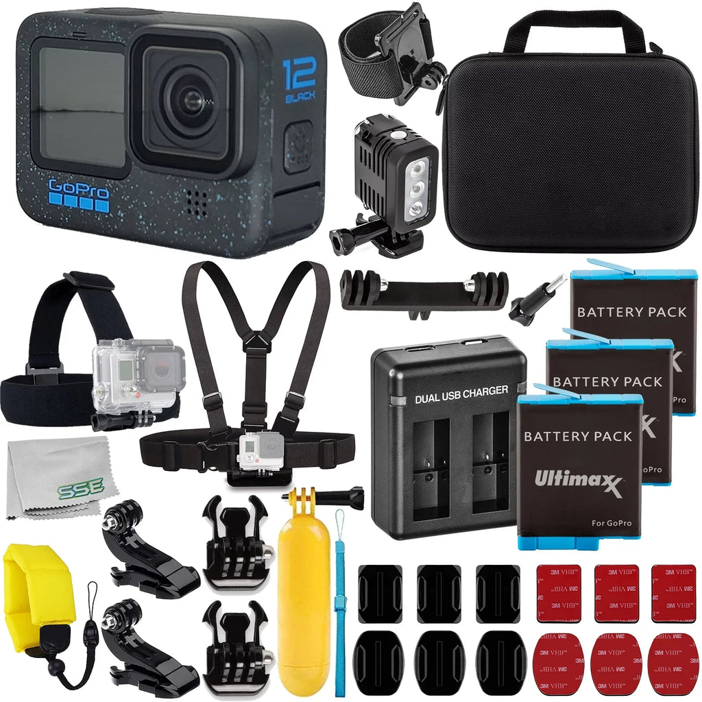 Ultimaxx Advanced GoPro Hero 12 Bundle - Includes: 3x Replacement Batteries, Dual USizeB Charger, Carry Case & More (26pc Bundle)