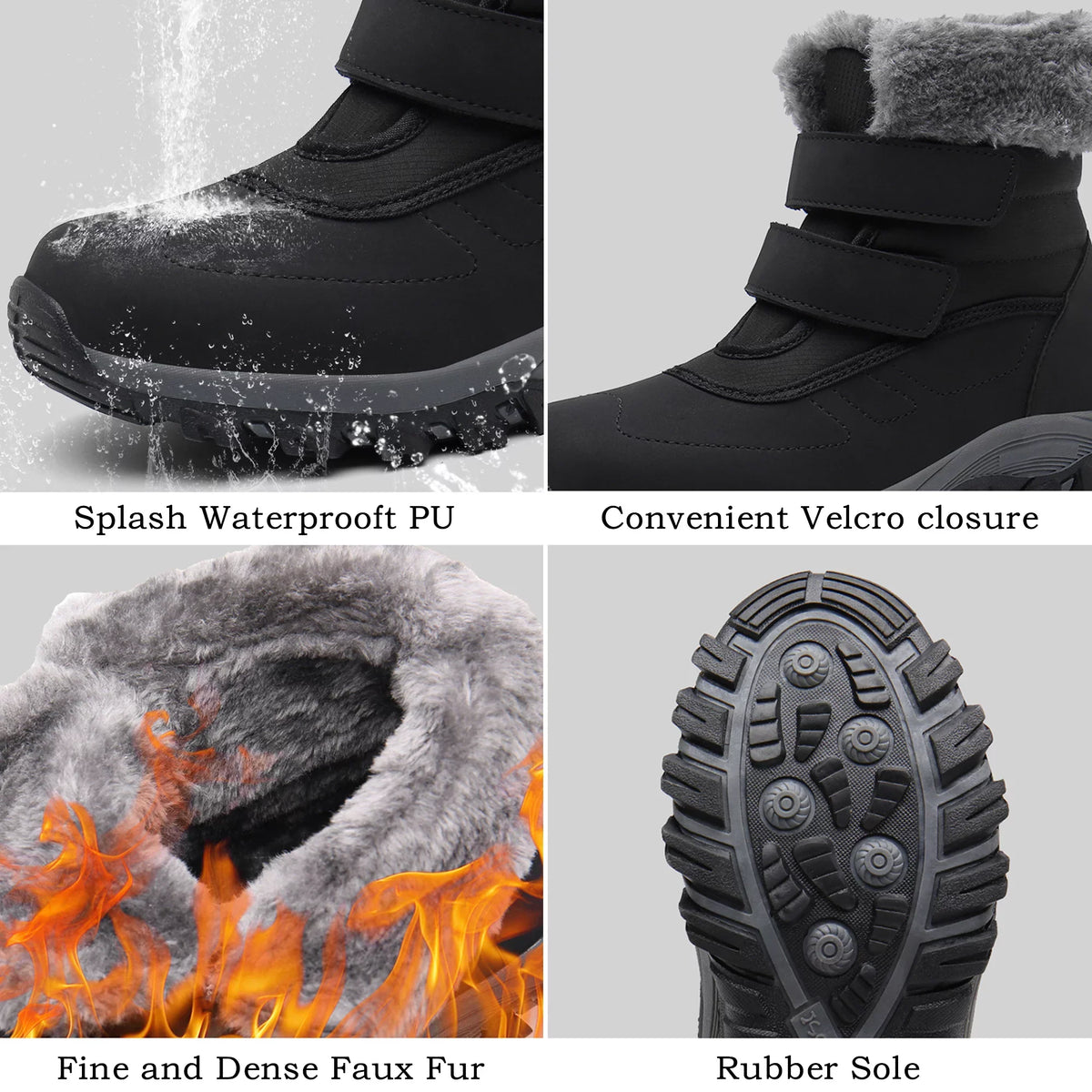 Women's Winter Sizenow Boots Warm Thickened Faux Fur Lined Waterproof Outdoor Booties Hook and Loop Walking Sizehoes