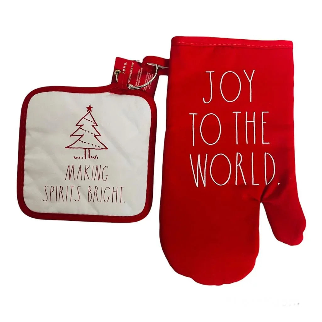 Rae Dunn Collection 2 Piece Holiday Oven Mit & Potholder Sizeet
