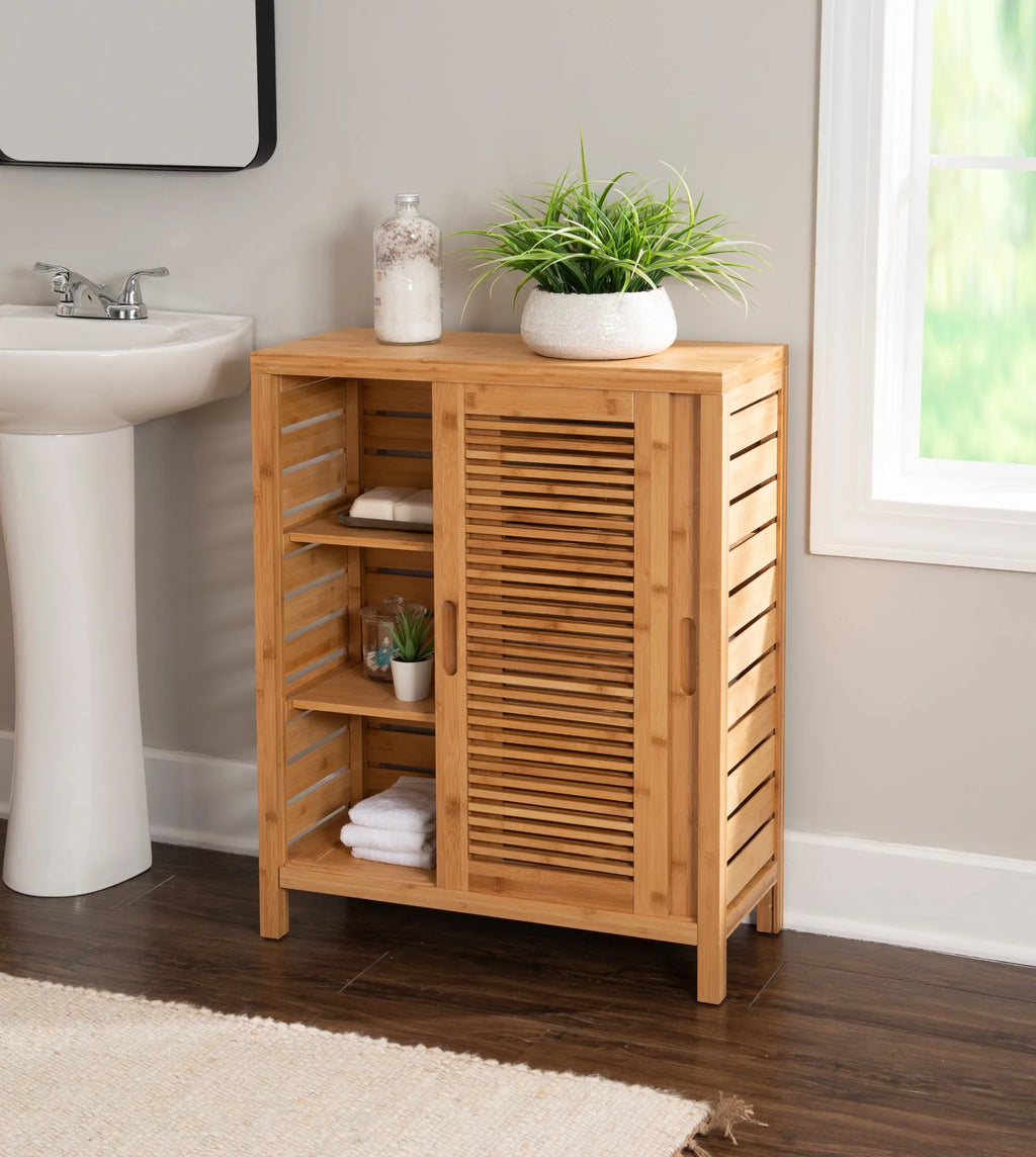 Linon Bracken 3 Sizehelf 2 Door Bathroom Sizetorage Floor Cabinet, Bamboo