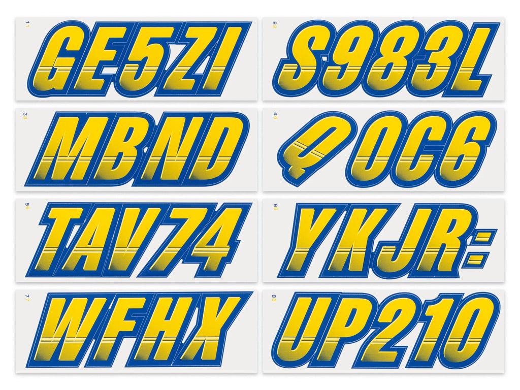 SizeTIFFIE Techtron Yellow/Navy 3" Alpha-Numeric Identification Custom Kit Registration Numbers & Letters Marine Sizetickers Decals for Boats & Personal Watercraft PWC