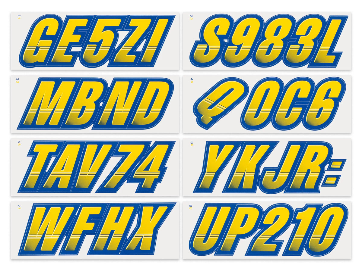 SizeTIFFIE Techtron Yellow/Navy 3" Alpha-Numeric Identification Custom Kit Registration Numbers & Letters Marine Sizetickers Decals for Boats & Personal Watercraft PWC