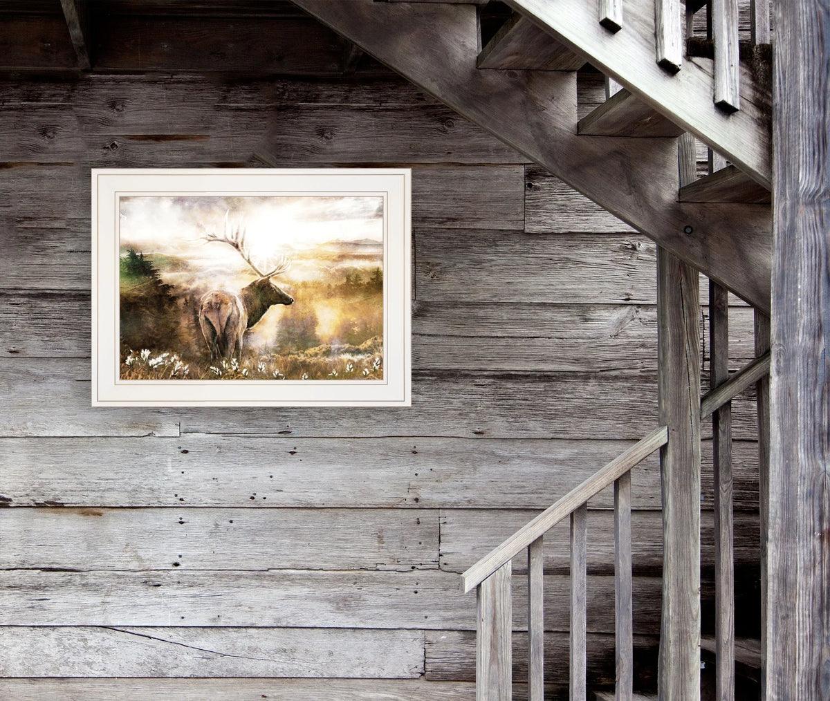 "Heading Home-Elk" by Bluebird Barn, Ready to Hang Framed Print, Ivory Frame