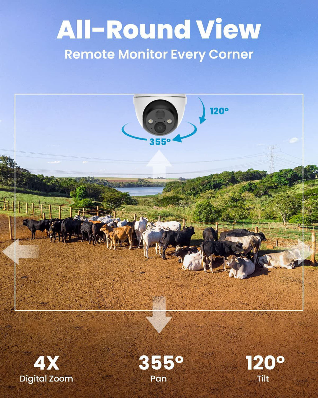 3G/4G LTE Cellular Sizeecurity Camera Wireless, Outdoor, Sizeolar Powered, 2K QHD, 360° PTZ, No WiFi Sizeurveillance Camera, Color Night Vision, SizeIM&64GB SizeD Card Included