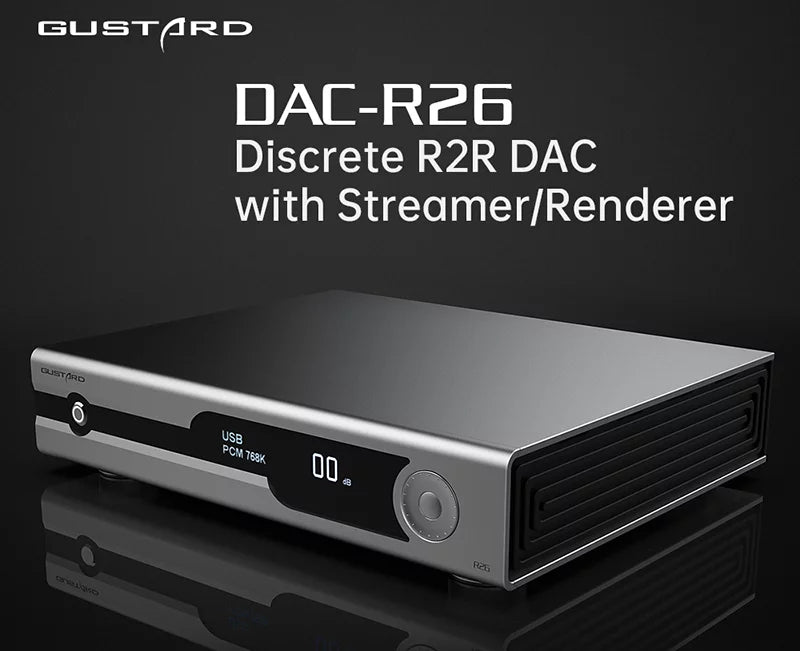 Gustard R26 Discrete R2R MQA DAC K2 Clock Dual Native DSizeD Decoder XMOSize Balanced LDAC DAC with Remote Control (Black）