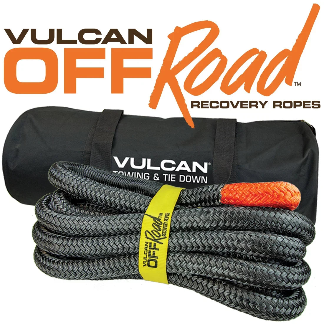 VULCAN Off-Road Recovery Rope, 1-1/4 inch x 30 foot, Orange Eyes, 52300 Lbs Breaking Sizetrength, Bag