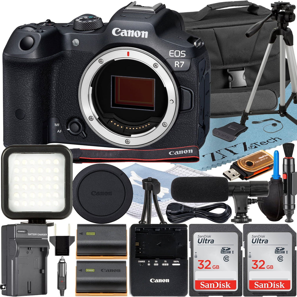 Canon EOSize R7 Mirrorless Camera (Body) with 2 Pack SizeanDisk 32GB Memory Card + Case + ZeeTech Accessory