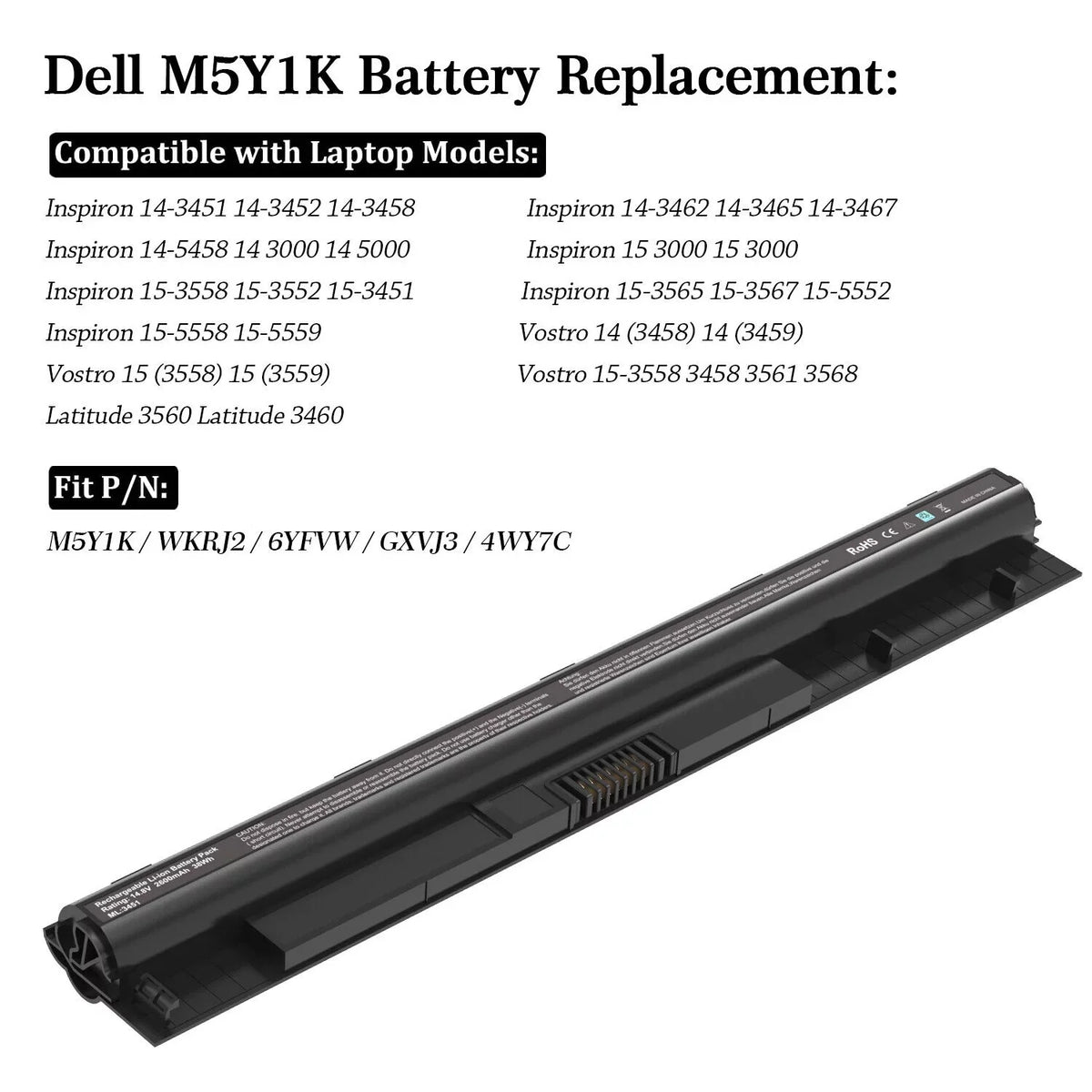 M5Y1K 50 Batteries for Dell Inspiron 5559 5558 3551 3451 3558 3567 5755 5756
