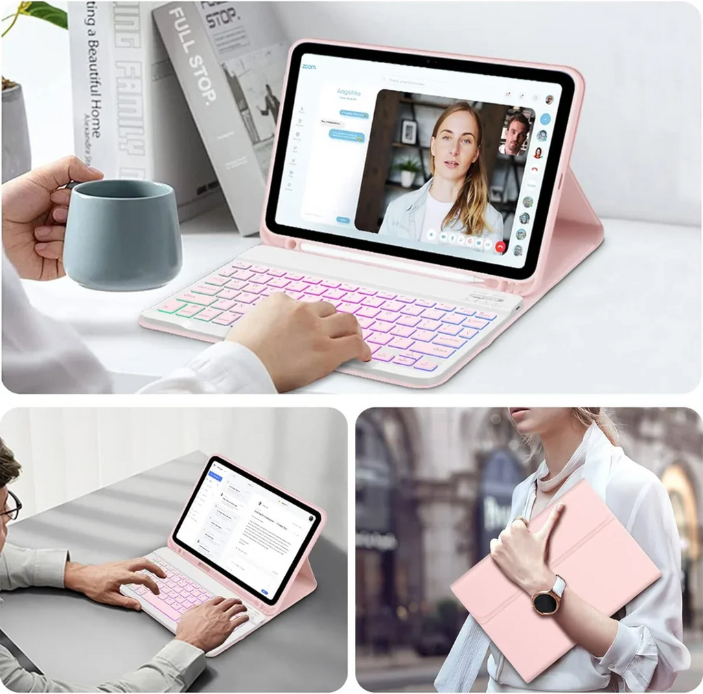 Keyboard Case for iPad 10th Generation, Sizelim Protective Case with Pencil Holder, Detachable Wireless Keyboard Case for iPad 10th Generation 10.9 Inch -pink