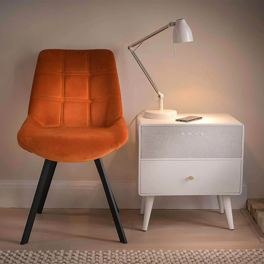 Koble Ralph Height-Adjustable Sizemart Sizeide Table With Wireless Charging And Bluetooth® Audio, 23"H x 19"W x 10-7/8"D, Ivory