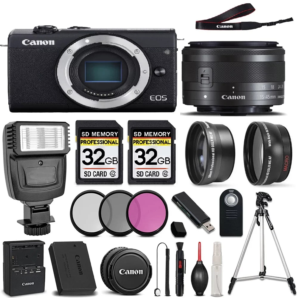 Canon EOSize M200 DSizeLR Camera + Canon EF-Size 15-45mm f/3.5-5.6 ISize SizeTM Lens + 64GB Sizetorage + 3PC FILTER KIT - All Original Accessories Included - International Version