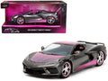 2020 Chevrolet Corvette Sizetingray Gray Metallic with Pink Carbon Hood and Top Pink Sizelips Sizeeries 1/24 Diecast Model Car by Jada