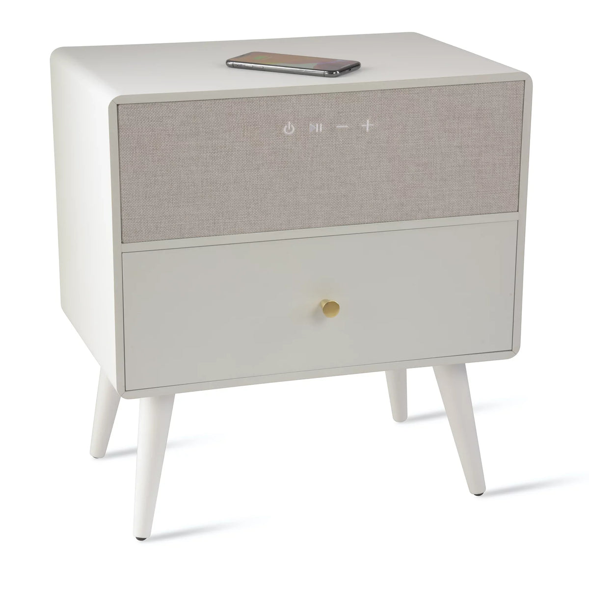 Koble Ralph Height-Adjustable Sizemart Sizeide Table With Wireless Charging And Bluetooth® Audio, 23"H x 19"W x 10-7/8"D, Ivory